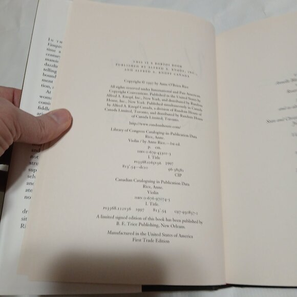 Anne Rice Violin 1st Edition 1997 Hardcover Book with Dust Jacket Vampire Ghost - Picture 4 of 7